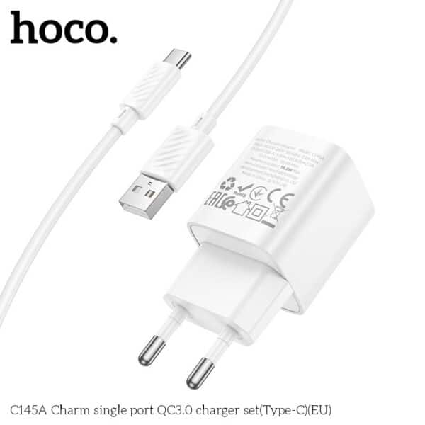 Hoco C145A Charm Single Port QC3.0 Charger Set (Type-C)