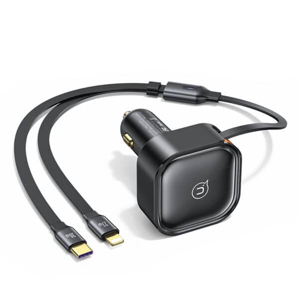 USAMS US-CC219 C41 30W Car Charger With 2IN1 Retractable Cable Type-C+Lightning