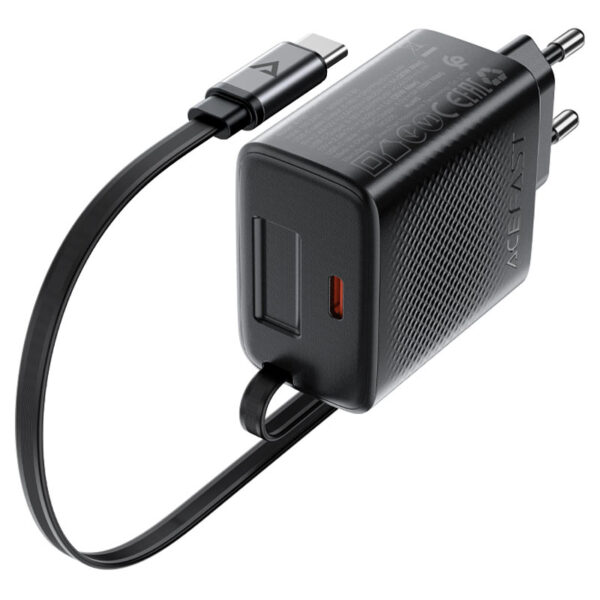 ACEFAST A110 PD30W GaN Wall Charger with USB-C Retractable Cable (64cm)