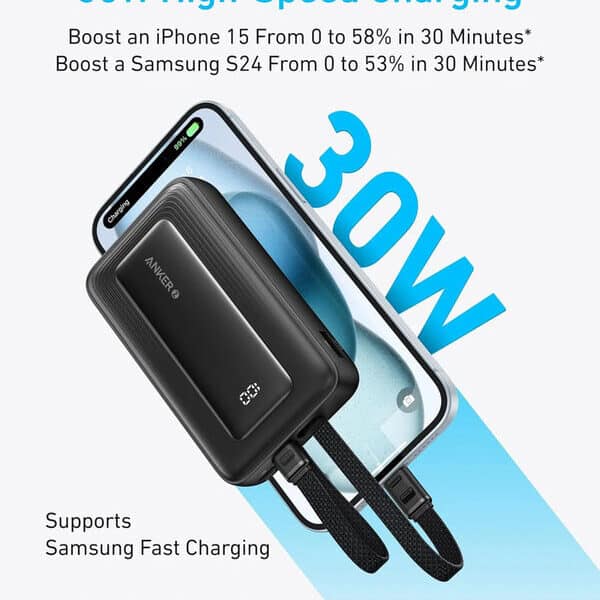 Anker A1680 Zolo Power Bank (10K, Built-In USB-C and Lightning Cable)