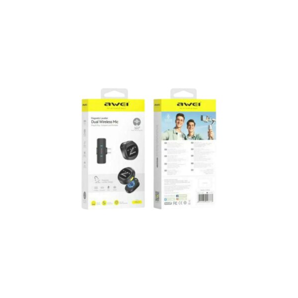 Awei MK3 Magnetic Lavalier Dual Wireless Microphone