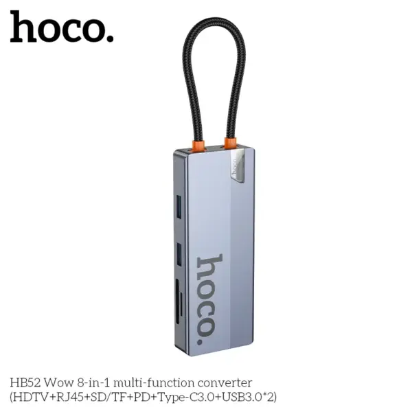 Hoco HB52 Wow 8-in-1 Multifunctional Converter (HDTV+RJ45+SD/TF+PD+Type-C3.0+USB3.0*2)