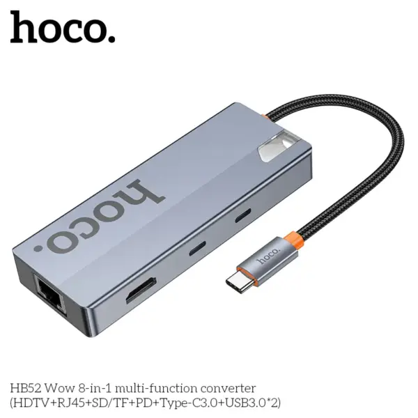 Hoco HB52 Wow 8-in-1 Multifunctional Converter (HDTV+RJ45+SD/TF+PD+Type-C3.0+USB3.0*2)
