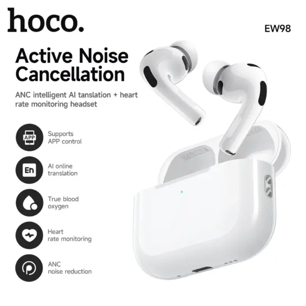 Hoco EW98 ANC AI Translation + Heart Rate Monitoring Earbuds