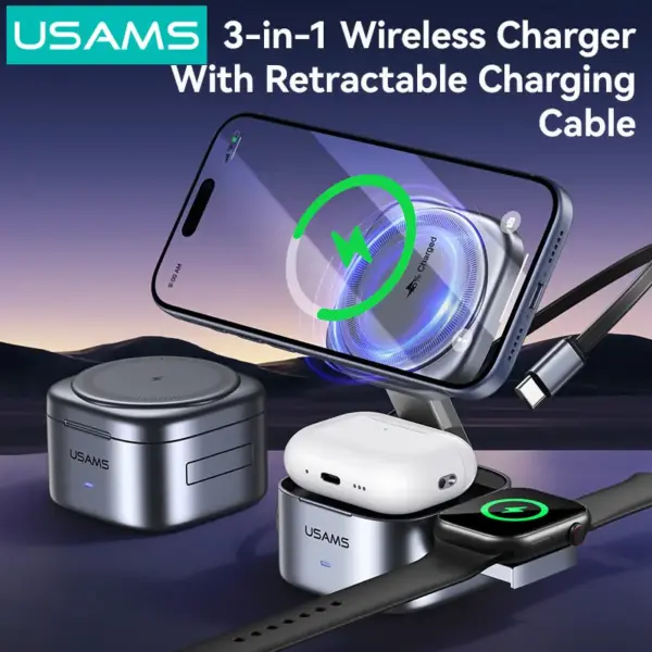 USAMS CD257 Qi2.0 3-in-1 Wireless Charger