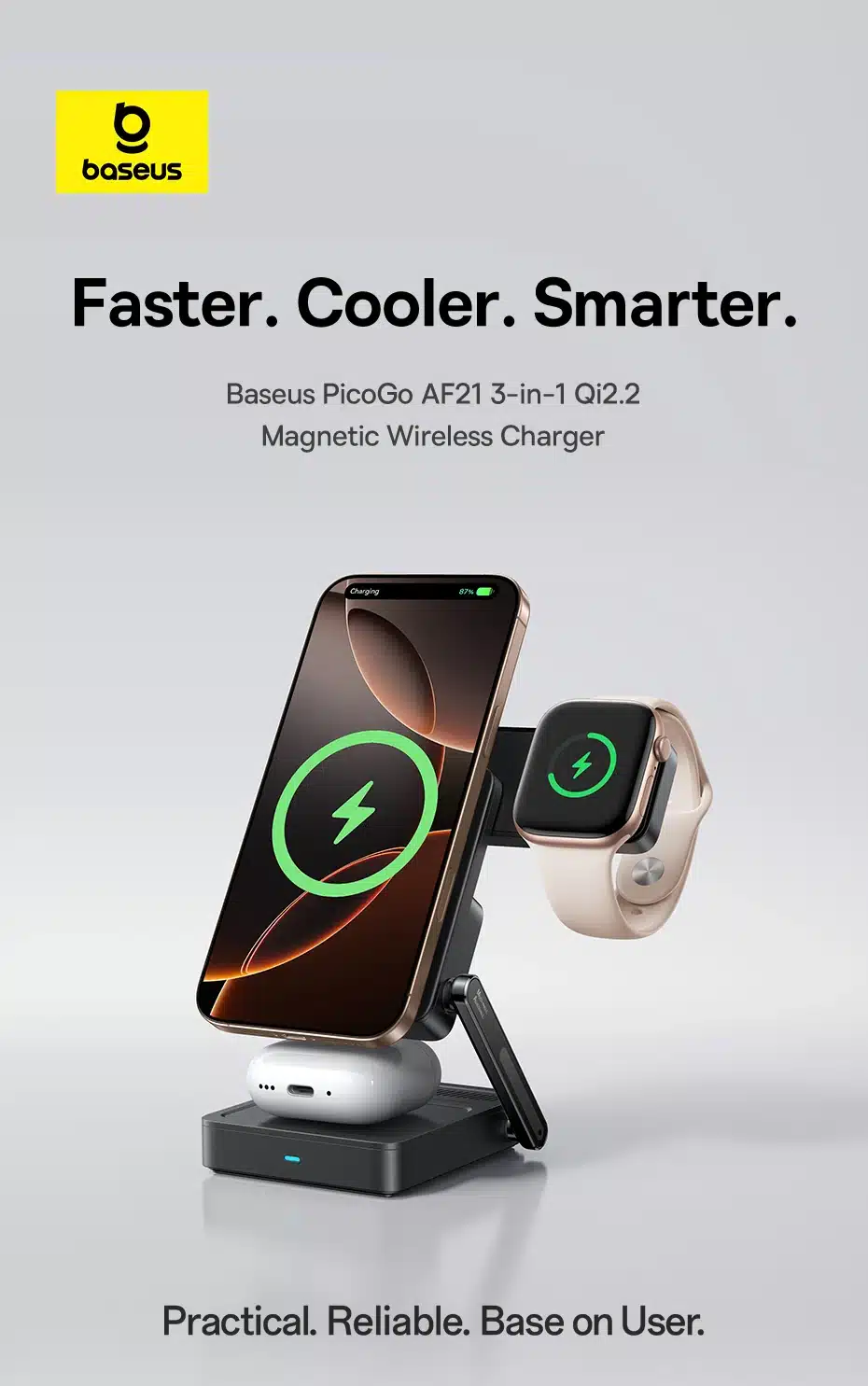 Baseus PicoGo AF21 3 in 1 Qi2.2 Wireless Charger 3