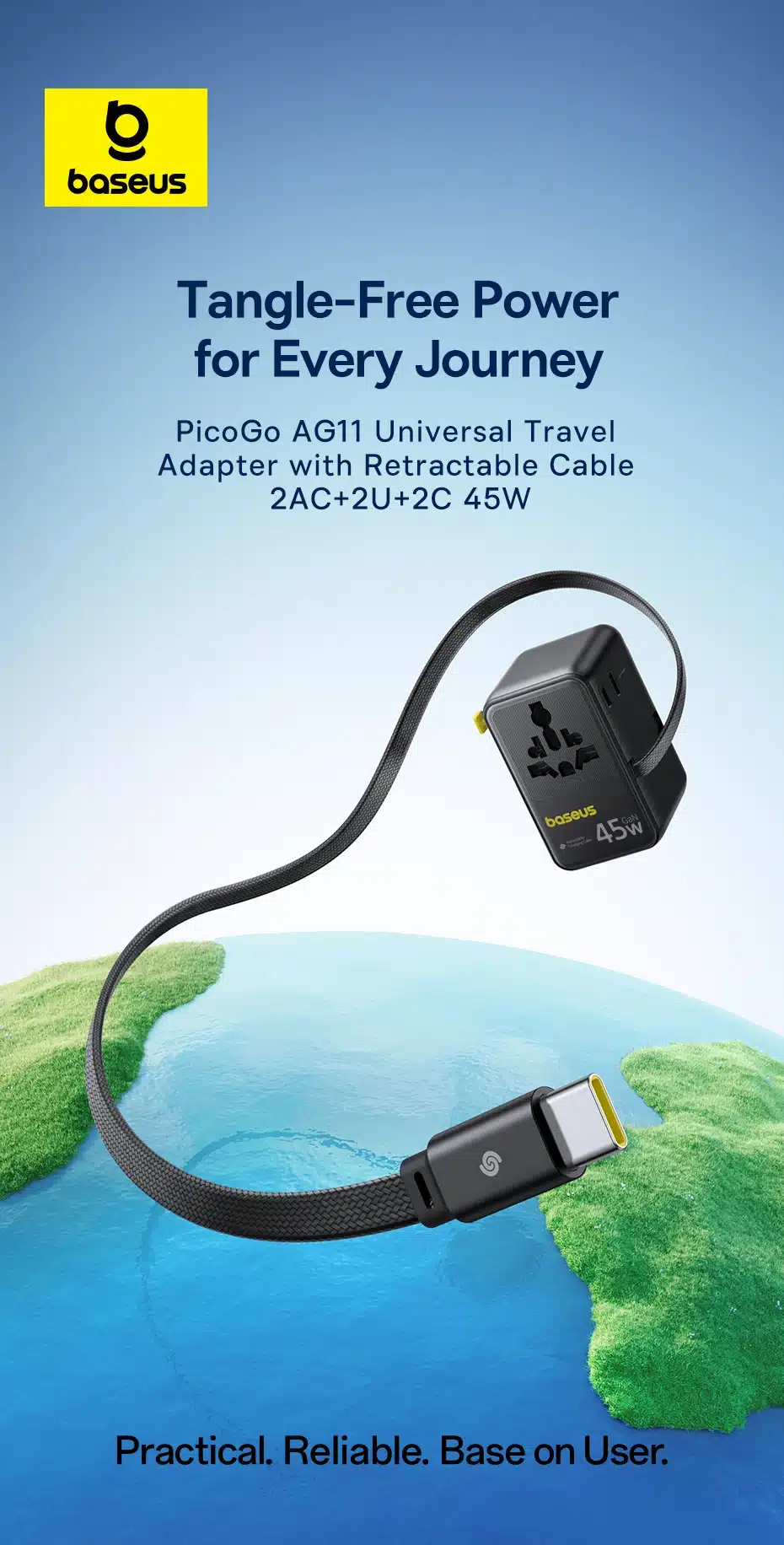 Baseus PicoGo AG11 Universal Travel Adapter 2AC2U2C 45W 2