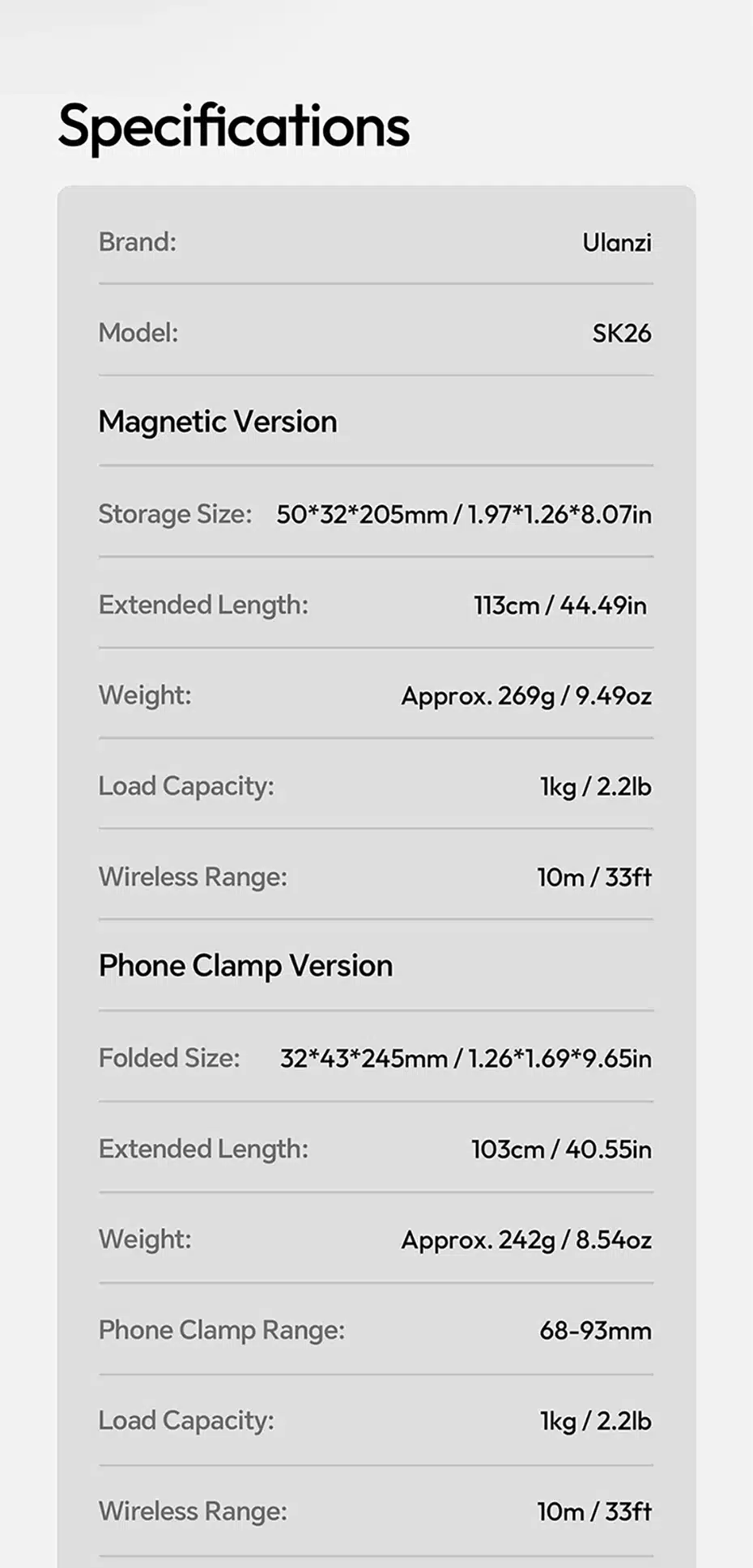 Ulanzi SK26 Portable Selfie Stick with Phone Holder 6