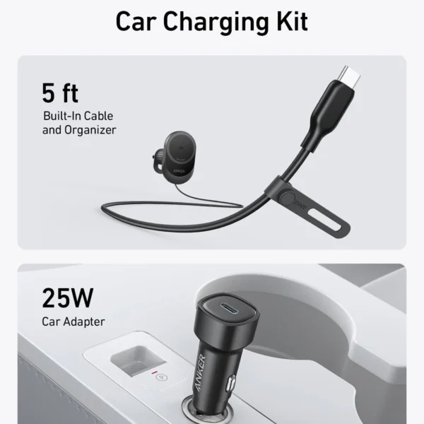 Anker B2932 MagGo Wireless Car Charger (Pad, Built-In USB-C Cable)