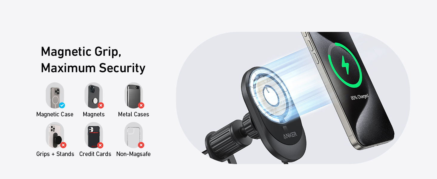 Anker B2932 MagGo Wireless Car Charger Pad Built In USB C Cable 3