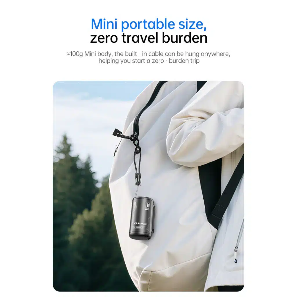 Awei WP 117 10000mAh Mini Powerbank 22.5W Fast Charging with Detachable Cable 3