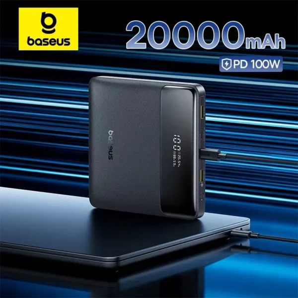 Baseus Blade H1 Lite 100W 20000mAh Power Bank Specifications: Brand Baseus Model PPBLD100HD Battery Capacity 20000mAh (74Wh, 5000mAh*4 cells) Input USB-C1/USB-C2: 5V/3A, 9V/3A, 12V/3A, 15V/3A, 20V/3A Output USB-C1/USB-C2 Output: 5V/3A, 9V/3A, 12V/3A, 15V/3A, 20V/5A USB-A1/USB-A2 Output: 4.5V/5A (SCP), 5V/4.5A (SCP), 5V/3A, 9V/3A, 12V/2.5A USB-C1+USB-C2 Output: 65W+30W USB-C1+USB-A2 Output or USB-C2+USB-A1 Output: 65W+30W USB-C1+ (USB-C2+USB-A2) Output or USB-C2+ (USB-C1+USB-A1) Output: 65W+15W USB-C1+USB-A1 Output or USB-C2+USB-A2 Output: 5V/3A USB-A1+USB-A2 Output: 30W+30W USB-C1+USB-C2+USB-A1+USB-A2 Output: 5V/6A Total Output: 5V/6A Dimensions 134 x 134 x 20.85 mm Weight Approximately 445g Features: 1. Ultra Slim & Lightweight Design: Compact with a 0.7-inch thickness and 1.08lbs weight for easy portability. 2. Smart LED Display: Offers precise charging status, including remaining battery, power output, and charging time. 3. High-Speed Charging: 100W fast charging capability, ideal for laptops and other high-power devices. 4. Multiple Device Connectivity: Features 4 ports (USB-C x2, USB-A x2) for simultaneous multi-device charging. 5. Universal Compatibility: Compatible with a wide range of devices, including phones, laptops, tablets, gaming consoles, and AirPods. 6. Safety Protection: Integrated with over-voltage, over-charge, over-heat, over-current, short-circuit, and electromagnetic field protections.