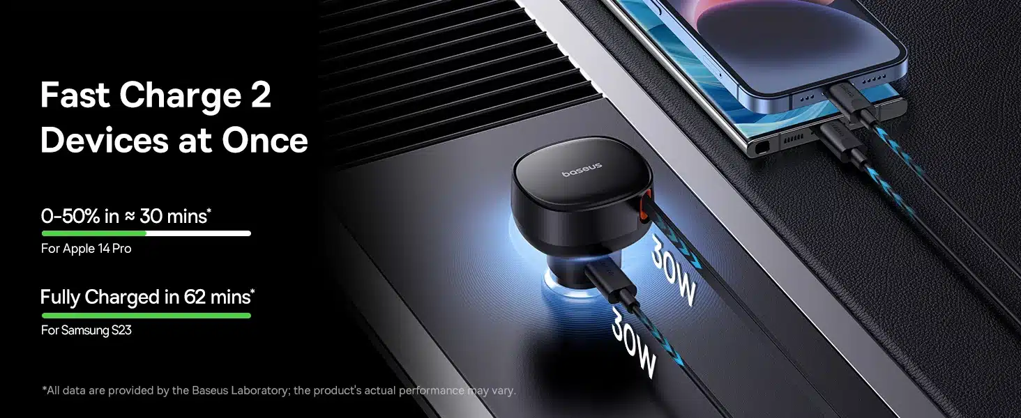 Baseus Enjoyment Pro Retractable USB C Car Charger 60W 1