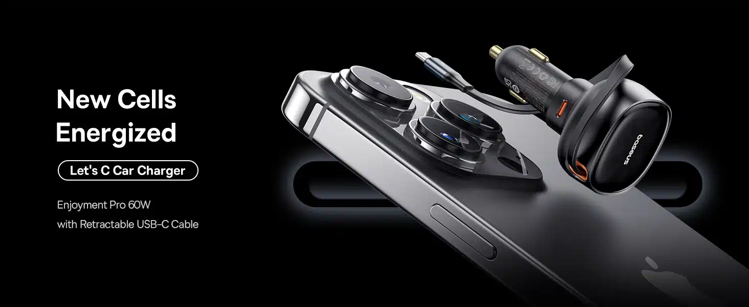 Baseus Enjoyment Pro Retractable USB C Car Charger 60W 3