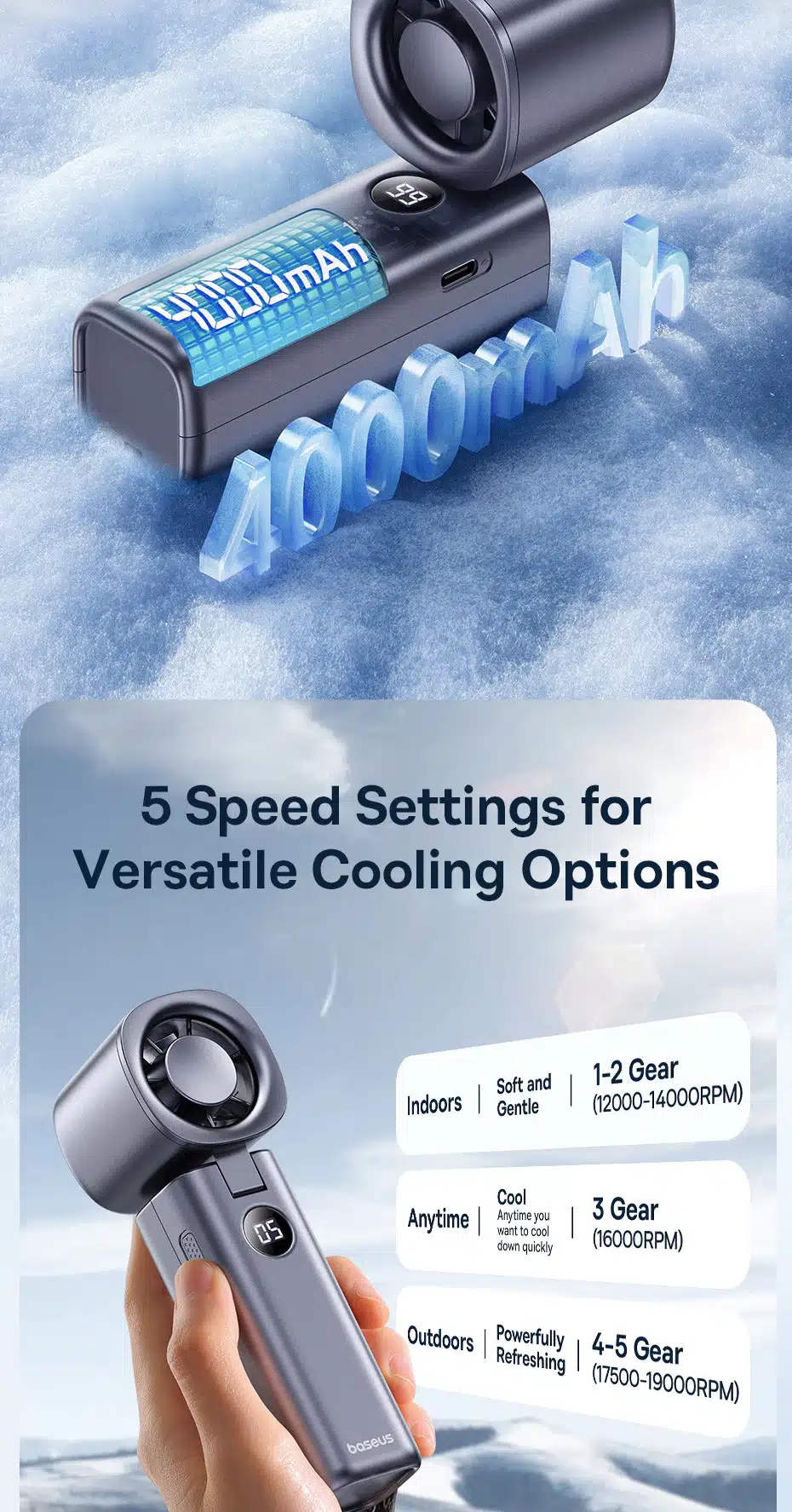 Baseus GoTrip DT1 High Speed Foldable Handheld Fan 1