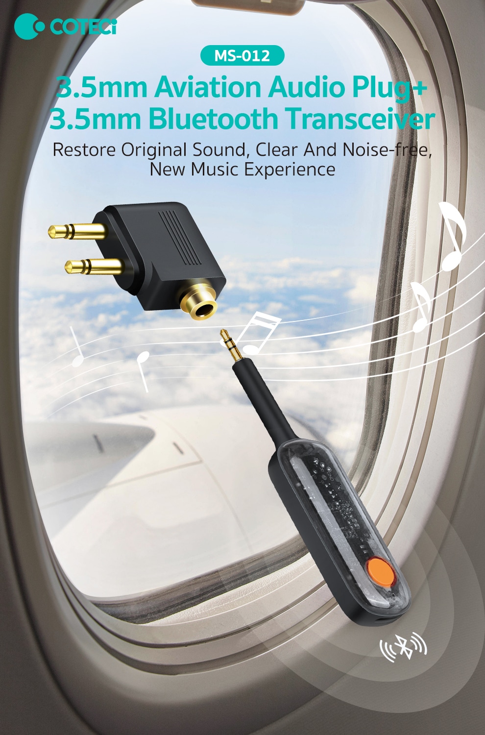 COTECi MS 012 3.5mm Aviation Audio Plug and 3.5mm Bluetooth Transceiver 3