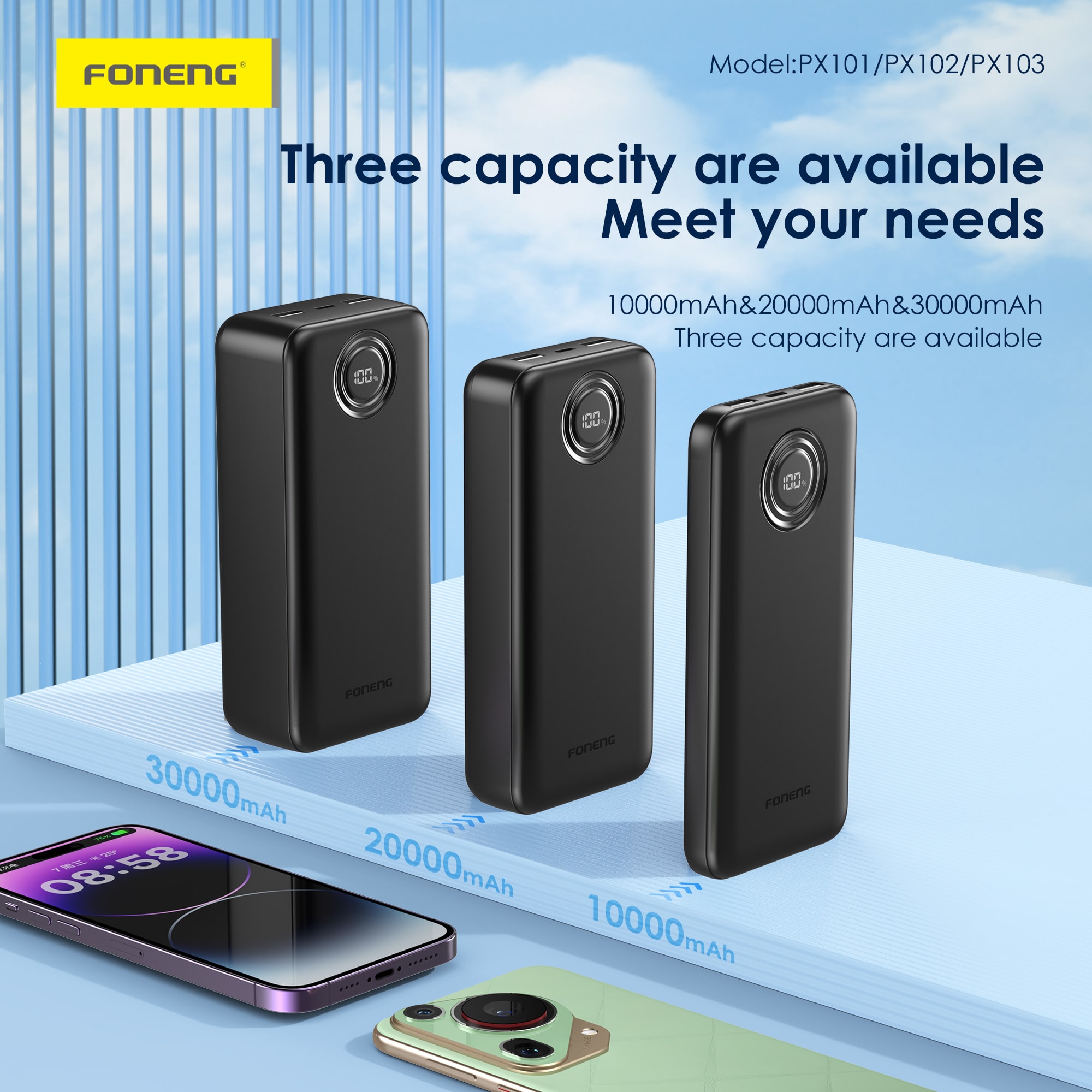 Foneng PX102 20000mAh Power Bank 22.5W 3 Outputs 1