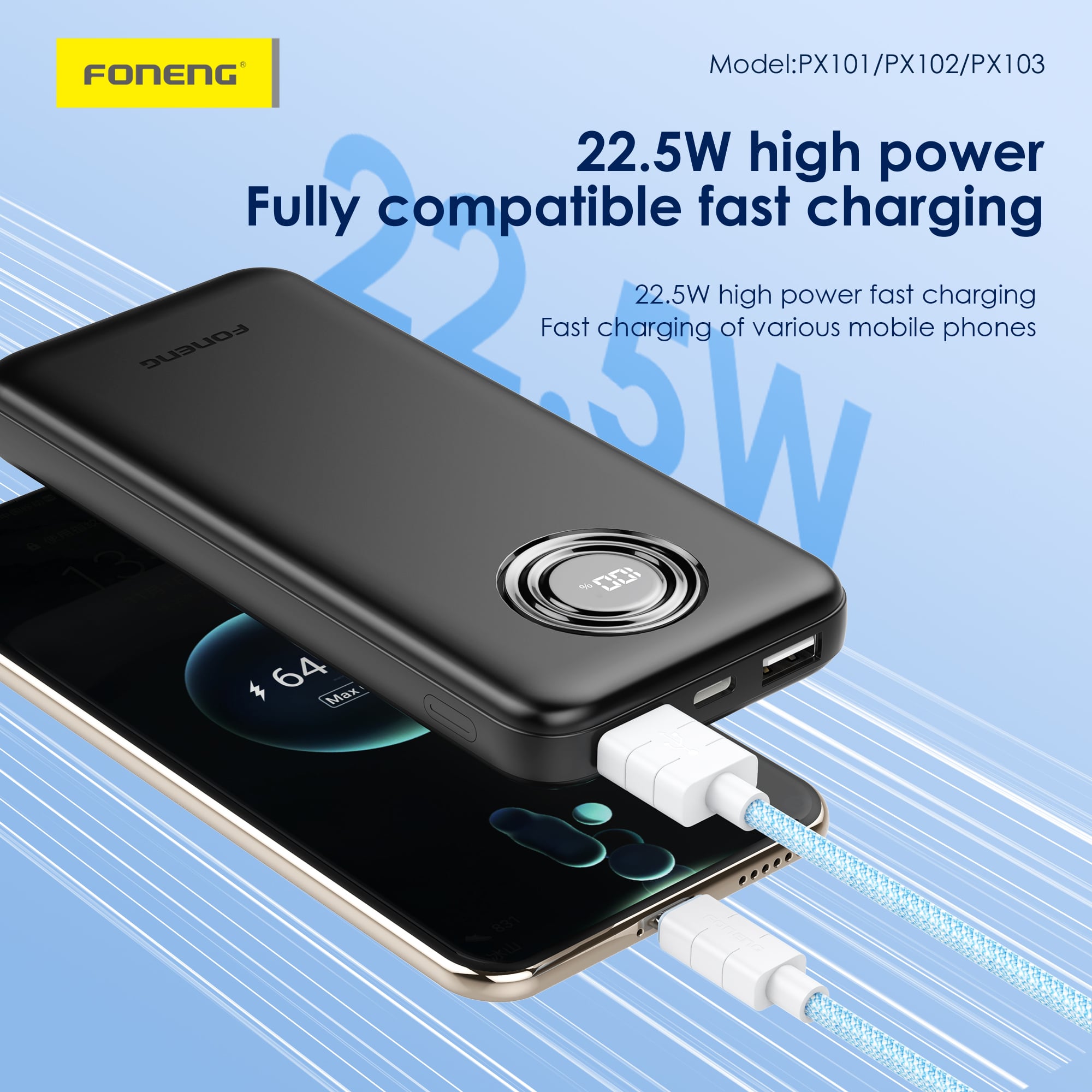 Foneng PX102 20000mAh Power Bank 22.5W 3 Outputs 3