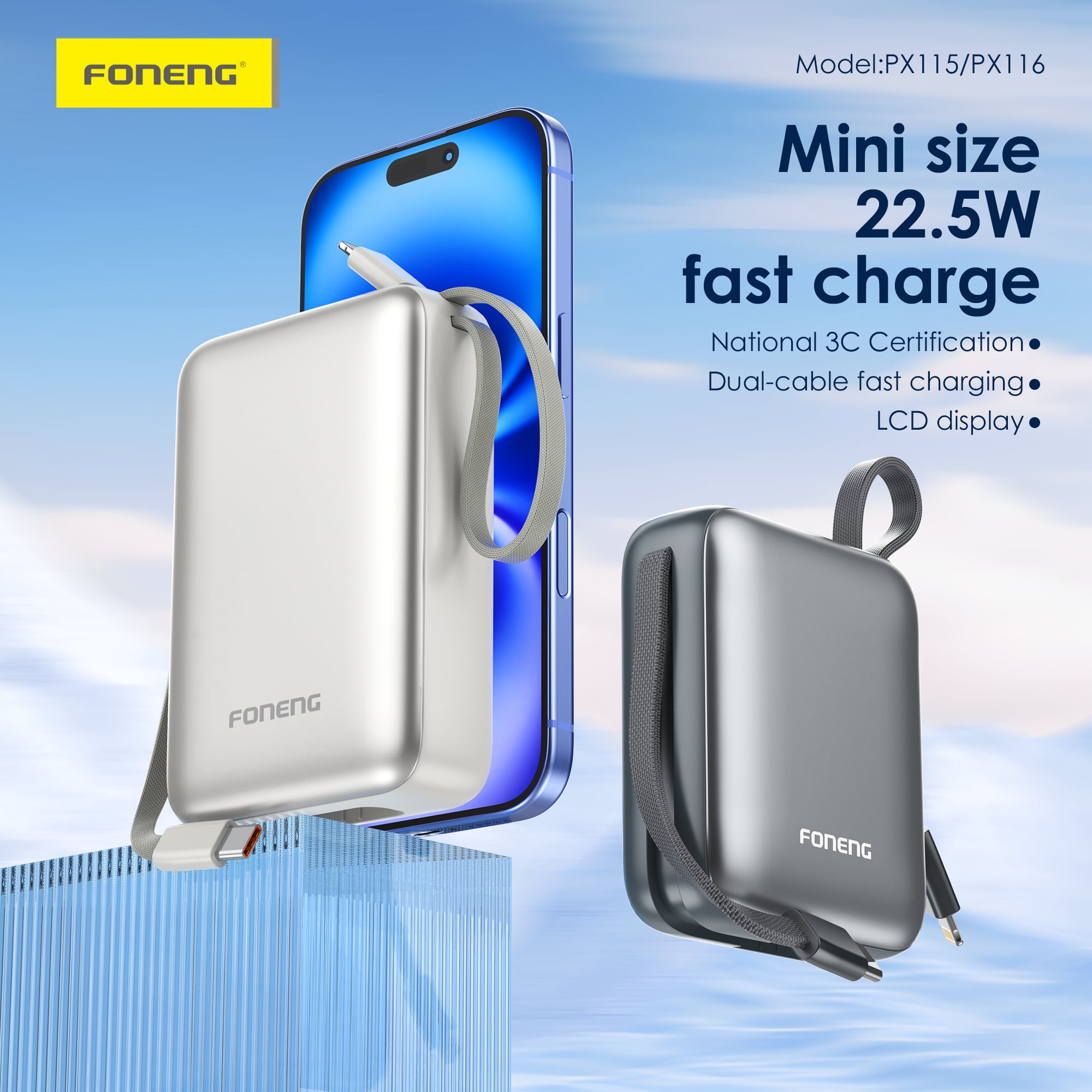 Foneng PX115 10000mAh Mini Power Bank with 2 Built in Cables 22 1