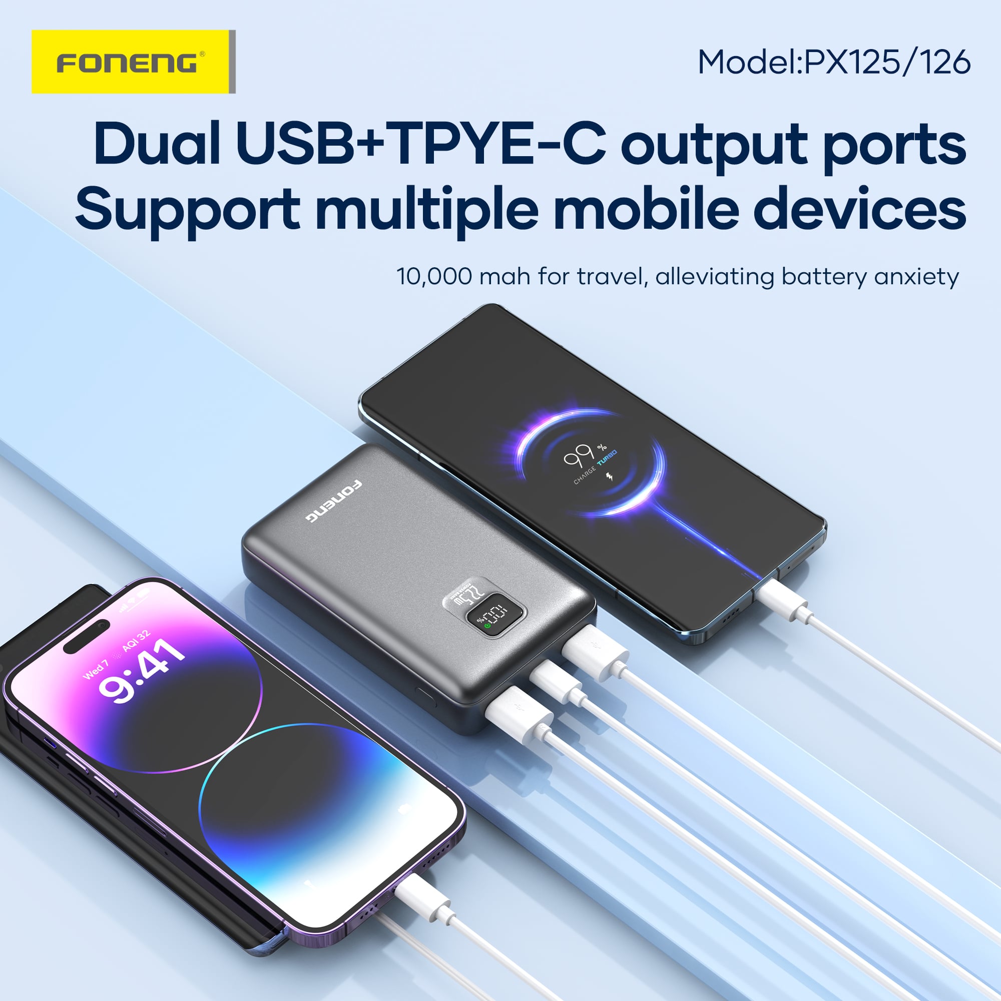 Foneng PX125 10000mAh Power Bank 22.5W 3 Outputs 2