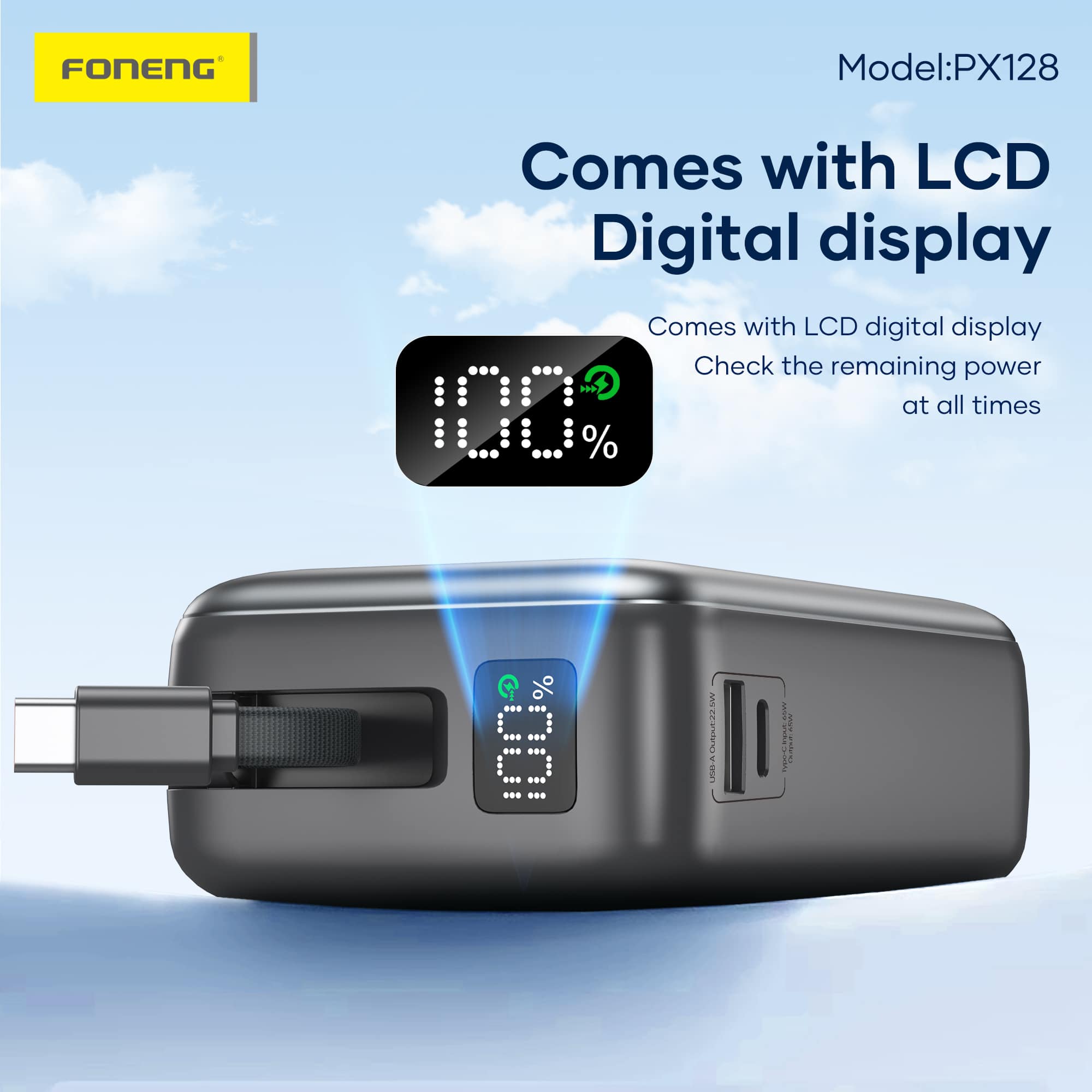 Foneng PX128 30000mAh Power Bank 65W 3 Outputs 2