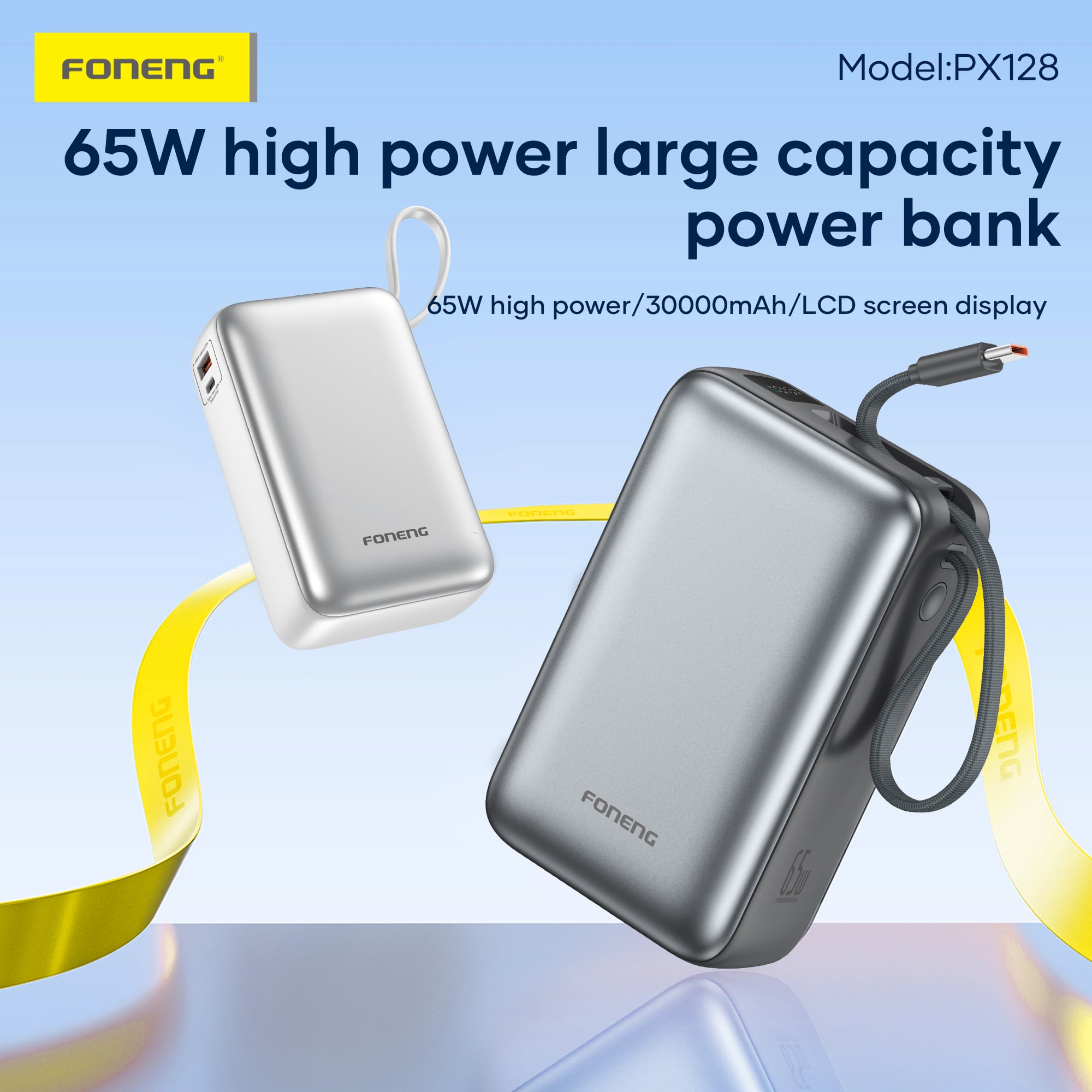 Foneng PX128 30000mAh Power Bank 65W 3 Outputs 3