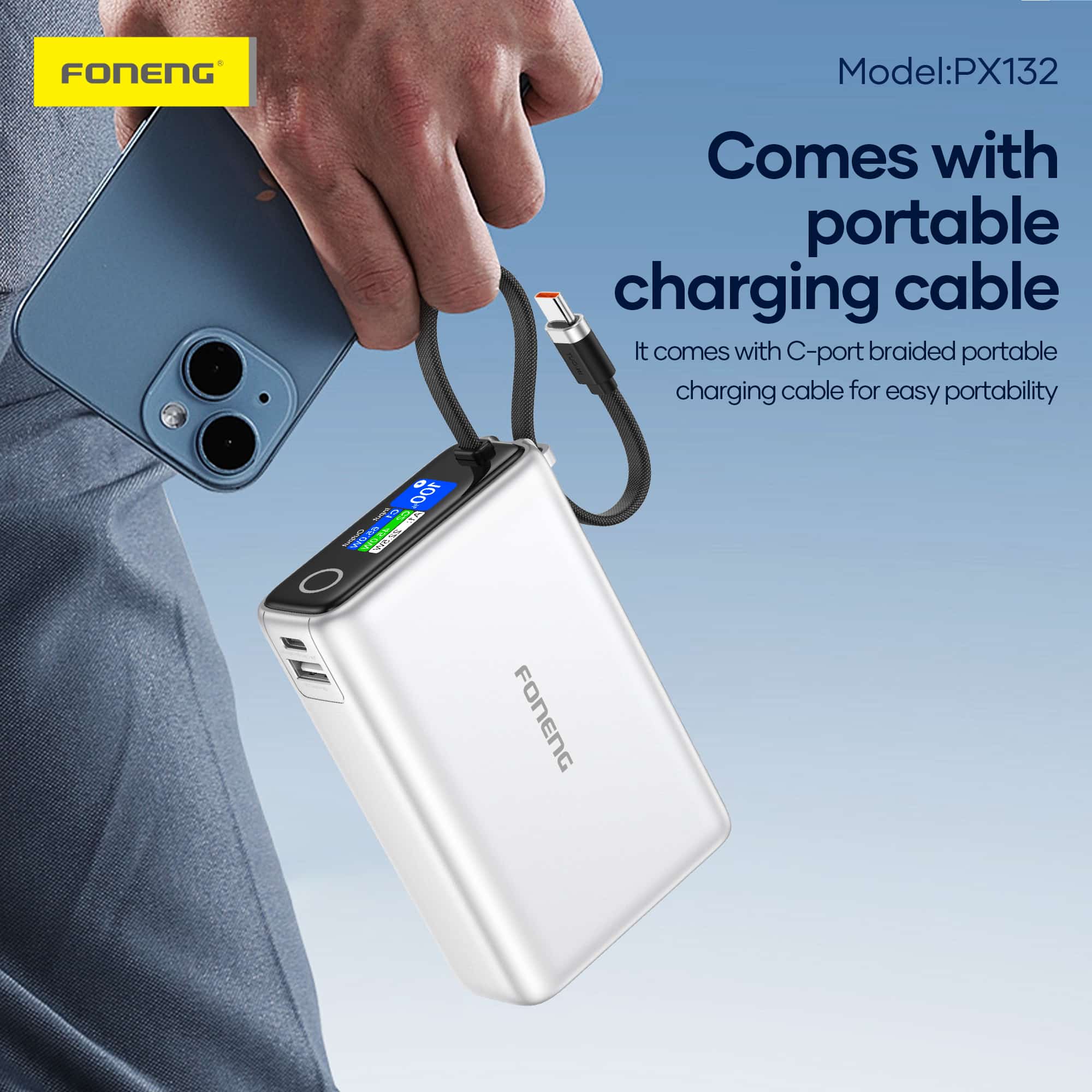 Foneng PX132 20000mAh Power Bank 65W 3 Outputs 3