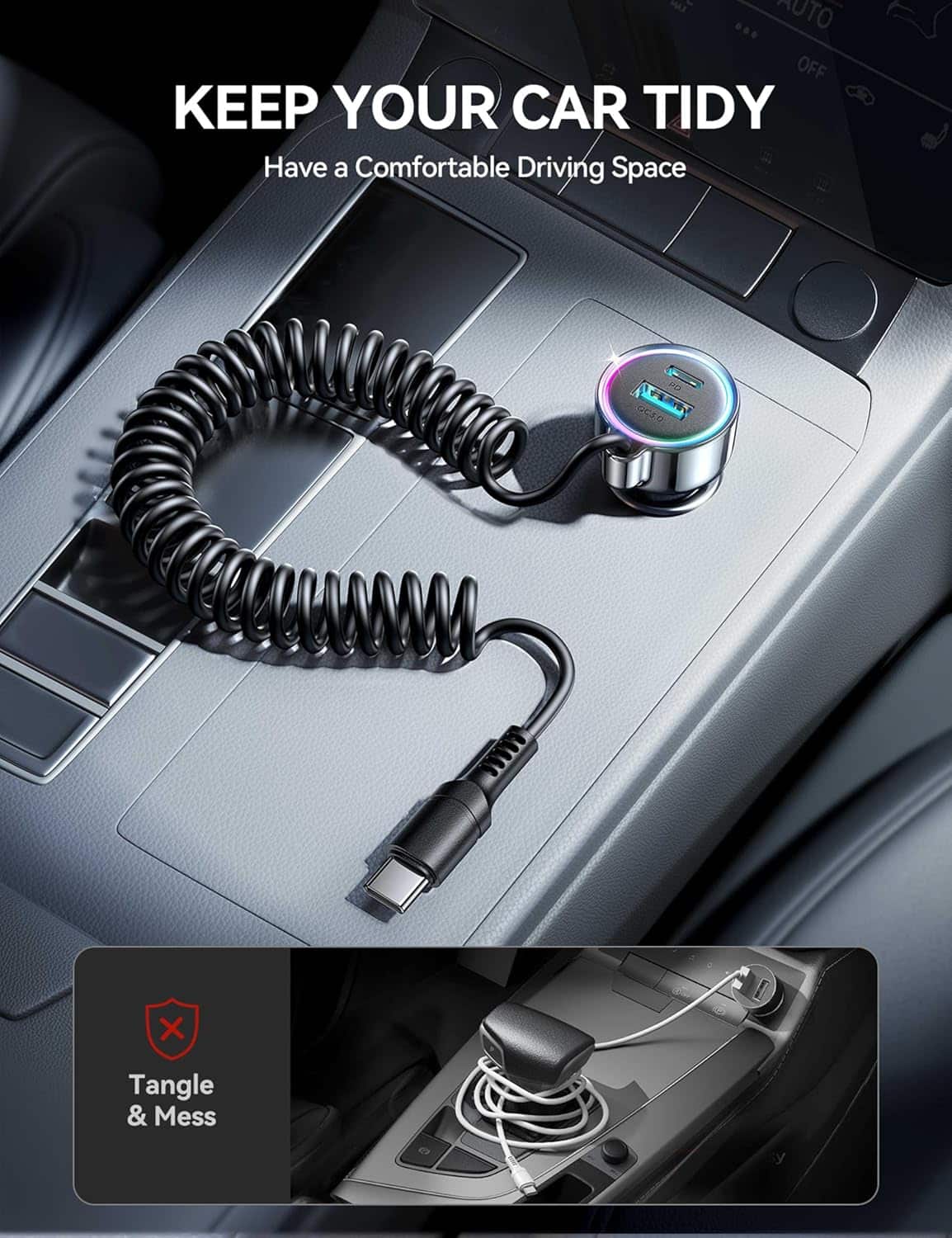 JOYROOM JR CL07 90W 3 in 1 Wired Car Charger 1