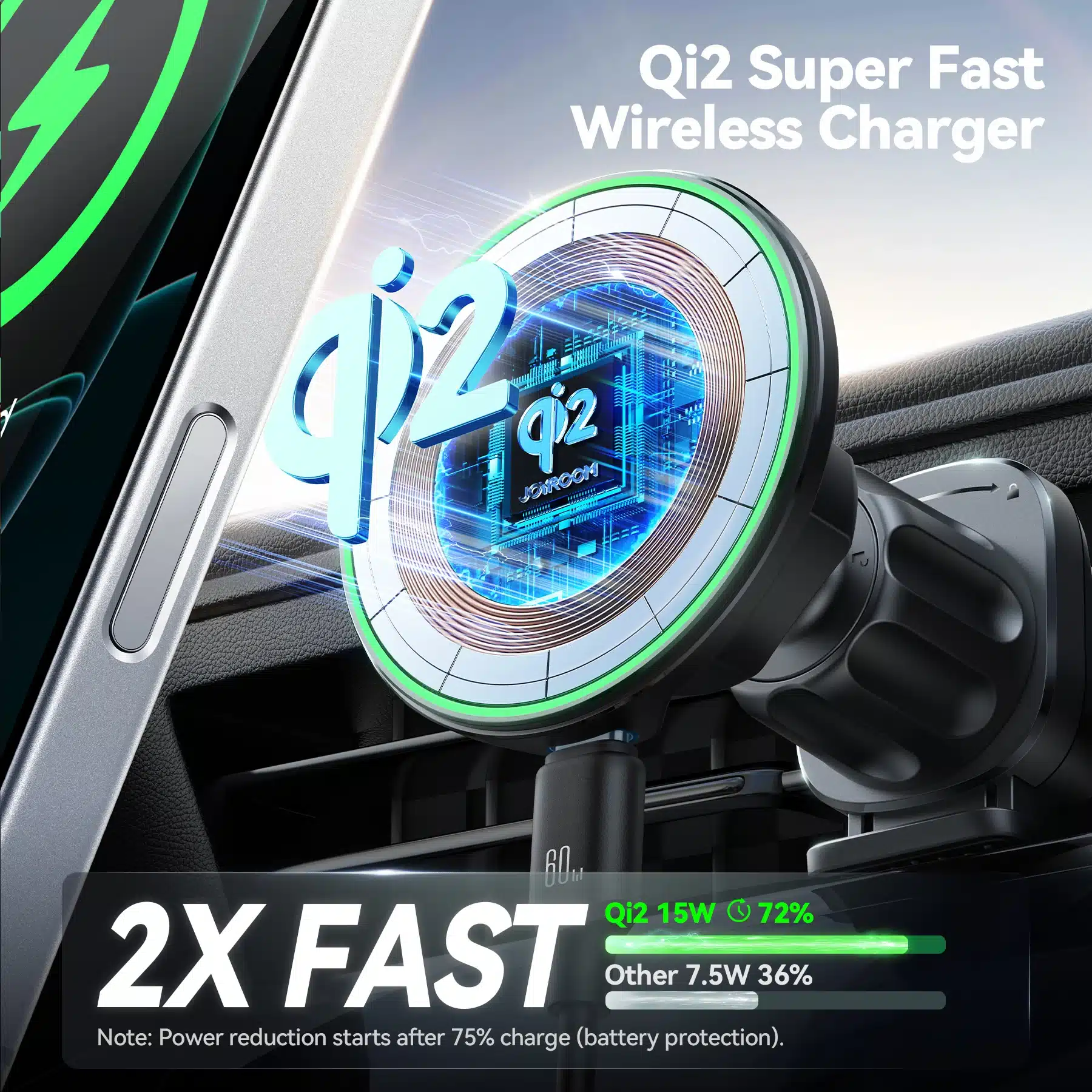 JOYROOM JR ZS412 Qi2 15W Magnetic Wireless Car Charger Holder 4