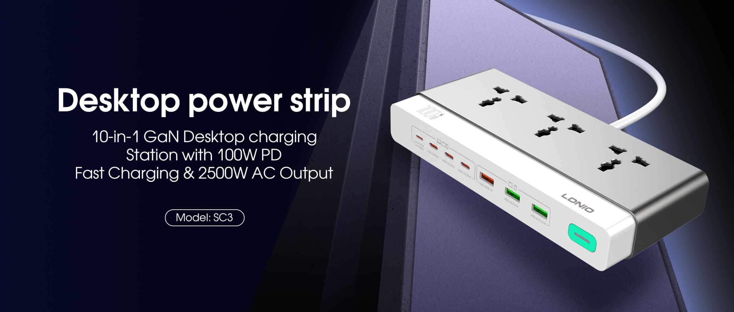 LDNIO SC3 10 in 1 GaN Desktop charging Station with 100W PD Fast Charging 2500W AC Output 1