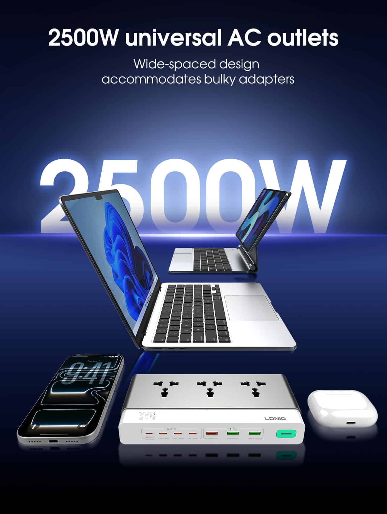 LDNIO SC3 10 in 1 GaN Desktop charging Station with 100W PD Fast Charging 2500W AC Output 2