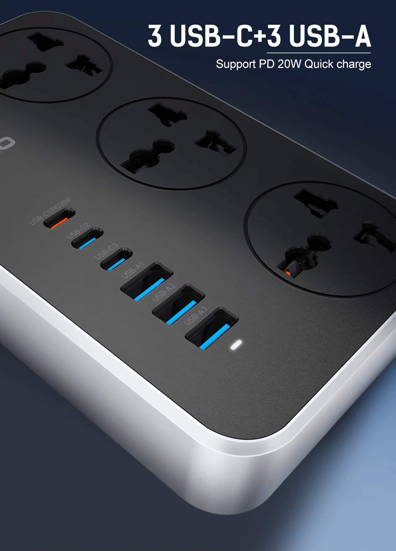 LDNIO SC3604C Power Socket with 3 Outlets Power Strip 3