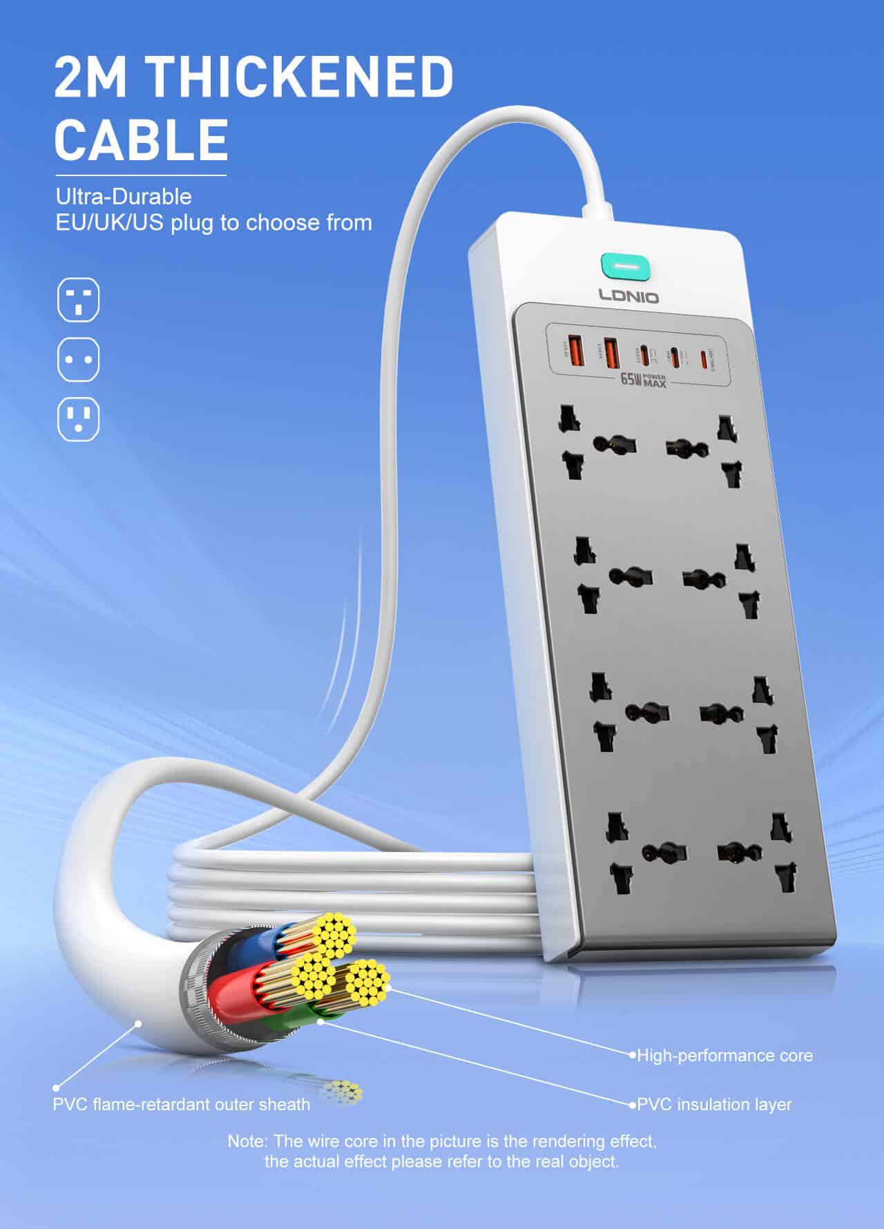 LDNIO SC4 13 in 1 Multi function power strip8 AC 2 USB C 2 USB A 1 Lightning 1