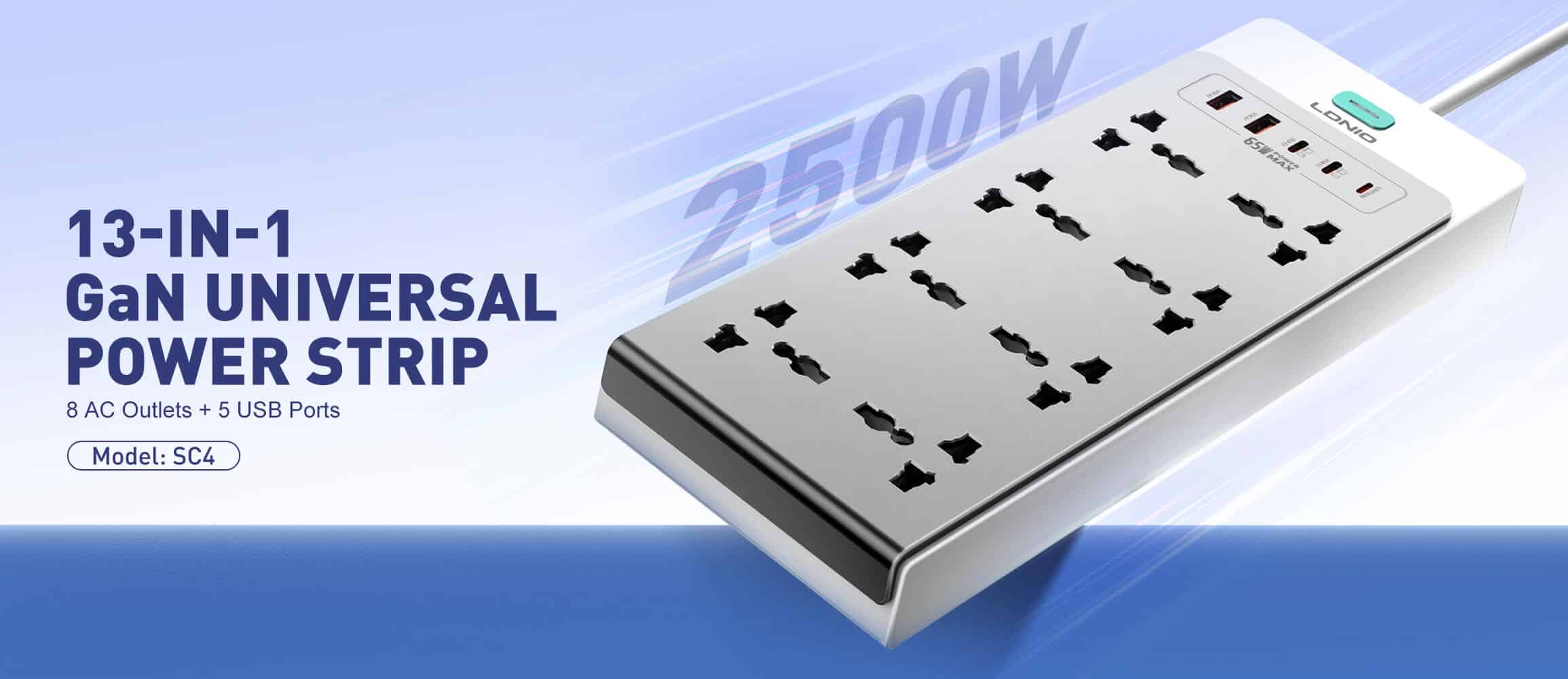 LDNIO SC4 13 in 1 Multi function power strip8 AC 2 USB C 2 USB A 1 Lightning 3