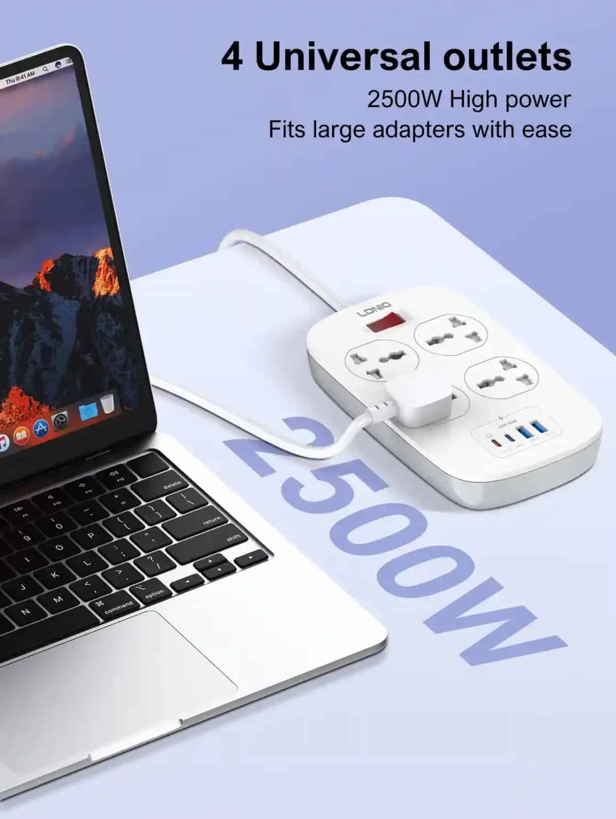 LDNIO SC4407C Universal Outlet 45W USB Power Strip with 4 AC outlets 1