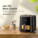 • Oraimo SmartAirFryer 5L 1500W Cooking Visible Smart Air Fryer is a modern high-performance kitchen appliance designed to deliver crispy, delicious meals with less oil and greater convenience. Featuring a spacious 5-liter capacity, 1500W rapid heating power, visible cooking window, and precise temperature control, this air fryer helps you prepare healthier meals for the whole family. Built with a metal exterior and all-metal interior components, it minimizes plastic odors while preserving the authentic aroma and flavor of your food. • 1500W Powerful Heating System provides fast and even hot air circulation for efficient cooking, roasting, baking, and frying. • 5L Large Capacity Basket allows you to cook generous portions for families or guests in a single batch. • Less Oil, More Crunch Technology creates crispy textures using significantly less oil than traditional deep frying. • Visible Cooking Window lets you monitor food as it cooks without opening the basket, helping maintain heat consistency. • Precise Temperature Control (90°C–200°C) gives flexible cooking options for fries, chicken, vegetables, snacks, and desserts. • Timer & Cooking Control System allows customized cooking duration for accurate and convenient meal preparation. • All-Metal Interior & Metal Casing reduces plastic odor concerns and helps preserve the natural aroma of food. • 304 Stainless Steel Frying Basket offers durability, hygiene, and long-lasting food-safe performance. • Non-Stick Grill Pan Coating ensures easy food release and hassle-free cleaning after use. • Compact Stylish Design fits modern kitchens while offering powerful performance. Specifications Product Name: Oraimo SmartAirFryer 5L 1500W Cooking Visible Smart Air Fryer Brand: • Oraimo Model: • OH-AF210N Capacity: • 5 Liters Power Rating: • 1500W Input Voltage: • 220V / 50Hz Plug Type: • UK Plug Temperature Range: • 90°C – 200°C Temperature Difference: •