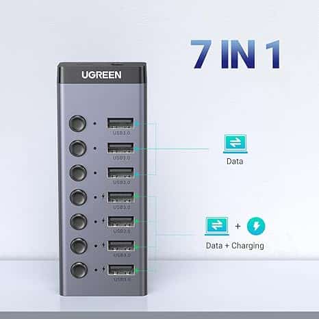 UGREEN 30778 7-Port USB 3.0 Hub with 4 Smart Charging Ports