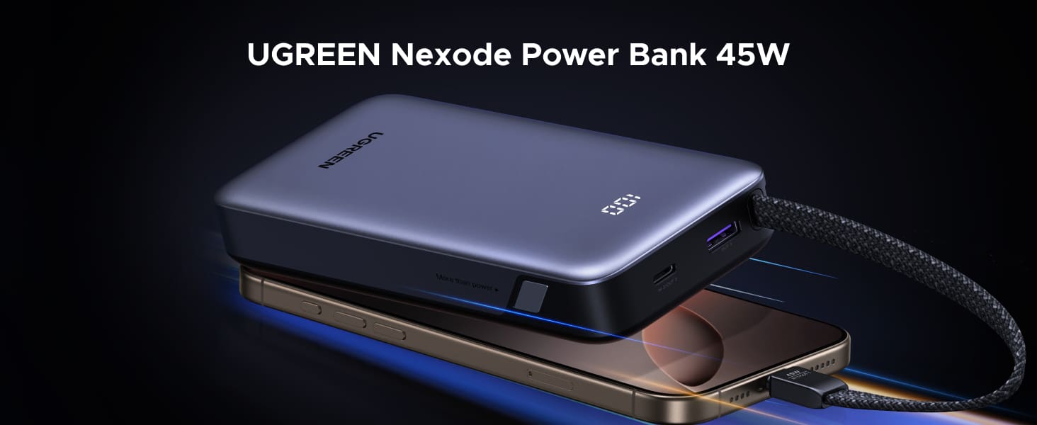 UGREEN PB536 55988B Nexode Power Bank 20000mAh 45W with Built in Cable 1