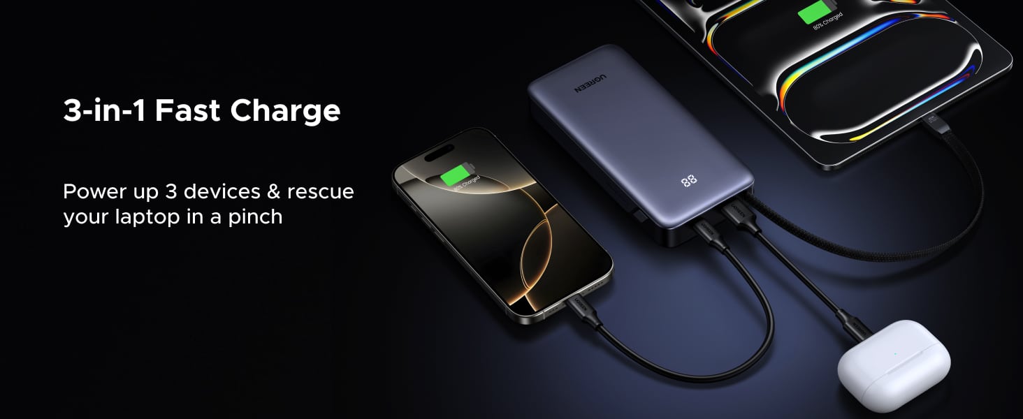 UGREEN PB536 55988B Nexode Power Bank 20000mAh 45W with Built in Cable 3