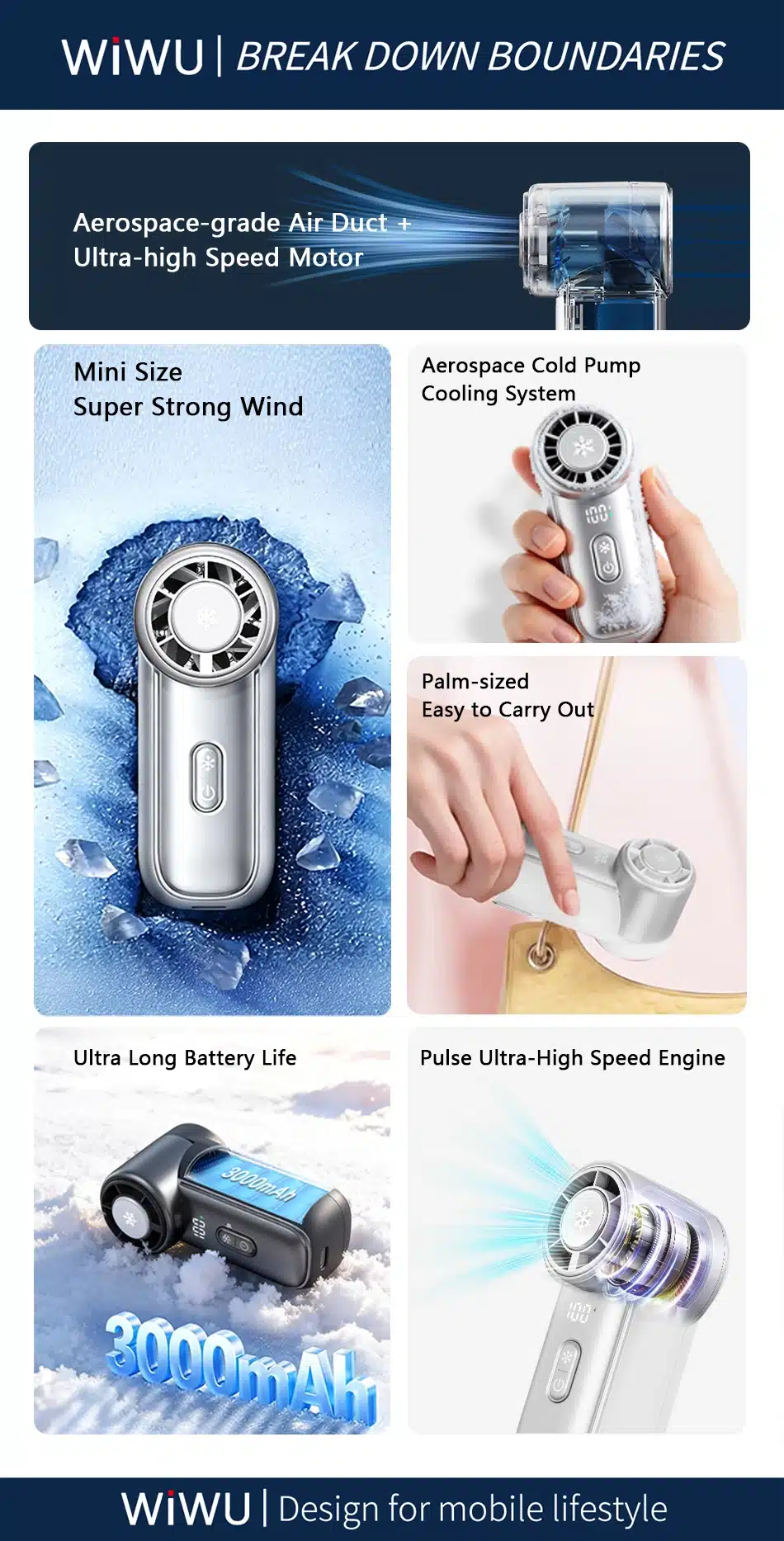 WiWU FS018 Ice Core Mini Handheld High speed Fan 3
