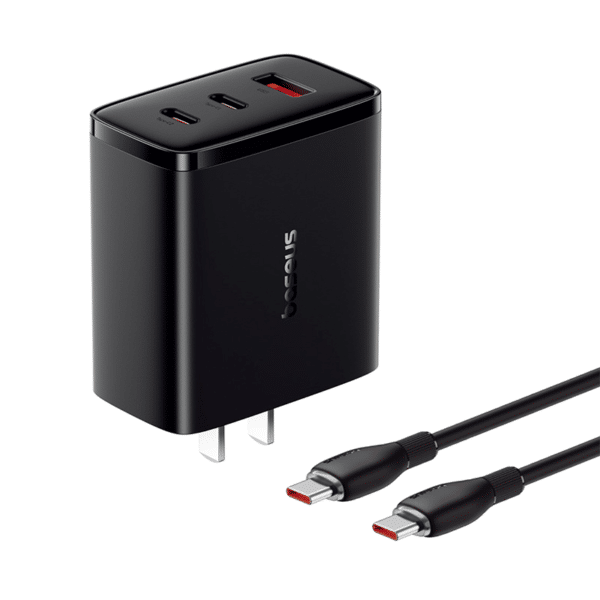 Baseus Cube Pro 65W 3-Port Fast Charging Adapter with Type-C to Type-C Cable