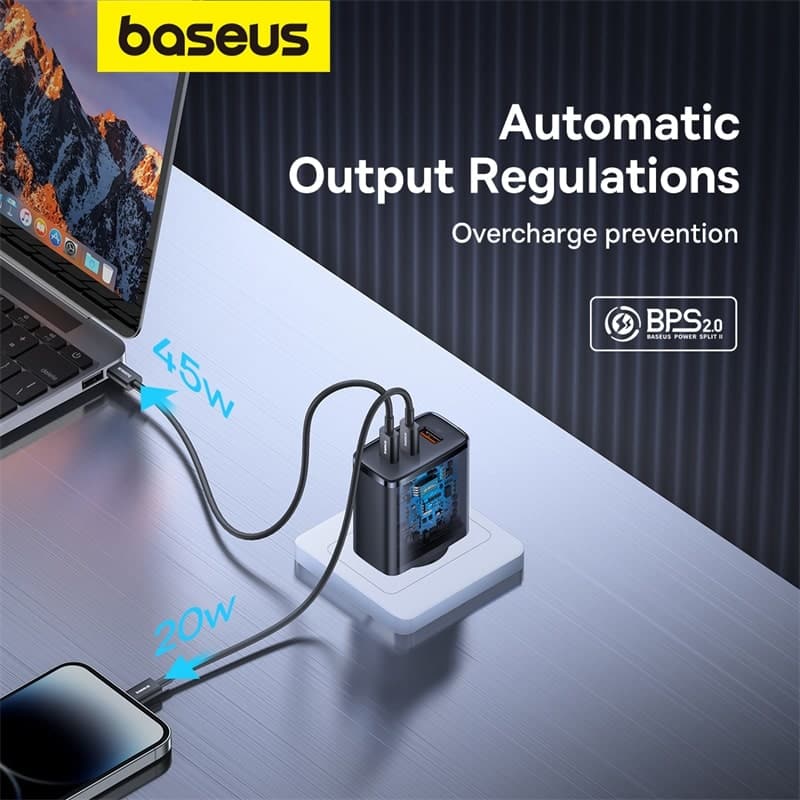 Baseus Cube Pro 65W 3 Port Fast Charging Adapter with Type C to Type C Cable 2