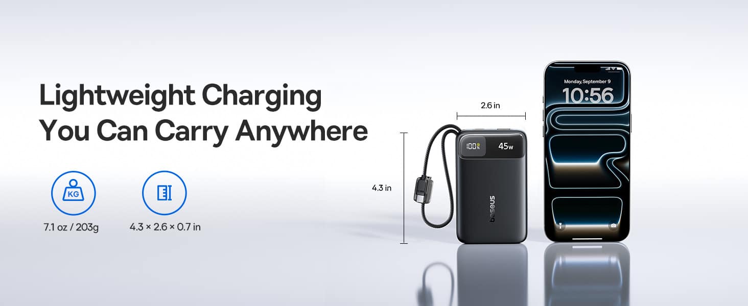 Baseus EnerFill FC11 10000mAh 22.5W Digital Display Power Bank with Dual Built in USB C Cables 4
