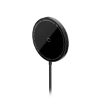 • Baseus Simple Mini3 Magnetic Wireless Charger 15W is a compact and powerful wireless charging solution designed for seamless, snap-on charging convenience. Built with strong N52 magnets and optimized for MagSafe-compatible devices, this charger delivers stable alignment and efficient 15W fast wireless charging. Its ultra-small “cookie-sized” design makes it highly portable, while advanced safety features ensure reliable and secure charging for everyday use at home, office, or on the go. • 15W Fast Wireless Charging provides efficient power delivery for compatible smartphones. • MagSafe Magnetic Alignment ensures perfect positioning for stable and optimized charging. • Super Strong N52 Magnets securely attach to your device, preventing accidental slips. • Snap-On Charging Experience supports instant connection with official charging animation for supported iPhones. • Ultra-Compact Cookie Size Design makes it easy to carry in pockets, bags, or travel kits. • Lightweight Build (1.69 oz) enhances portability without adding bulk. • Safe Charging Technology protects against overheating, overcharging, and short circuits. • Stable Power Input Support works best with a 20W PD charger for maximum performance. • Minimalist Modern Design blends perfectly with modern devices and setups. • Wide Compatibility supports MagSafe-enabled iPhones and other wireless charging devices. Specifications Product Name Baseus Simple Mini3 Magnetic Wireless Charger 15W Brand • Baseus Model SKU • CCJJ040012 Type • Magnetic Wireless Charger Charging Technology • Wireless Charging (MagSafe Compatible) Maximum Output Power • 15W Recommended Input Adapter • 20W PD Charger Connector Type • MagSafe Input Voltage • 20V Total Ports • 1 × Wireless Charging Pad Magnet Type • N52 High-Strength Magnets Dimensions • 2.36 × 2.36 × 2.40 inches Weight • 1.69 oz Safety Features • Overheat Protection • Overcharge Protection • Short Circuit Protection Compatibility • MagSafe-Compatible iPhones • Wireless Charging Enabled Devices Suitable For • Home Use • Office Desk • Travel & Portable Charging • Daily Smartphone Charging