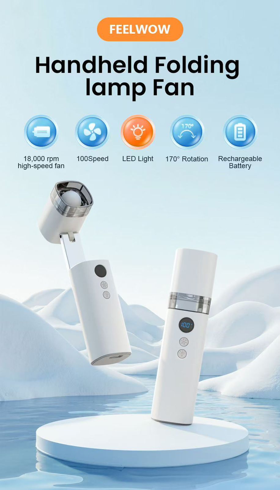 FEELWOW FW3 Portable Handheld Fan with Lamp 1