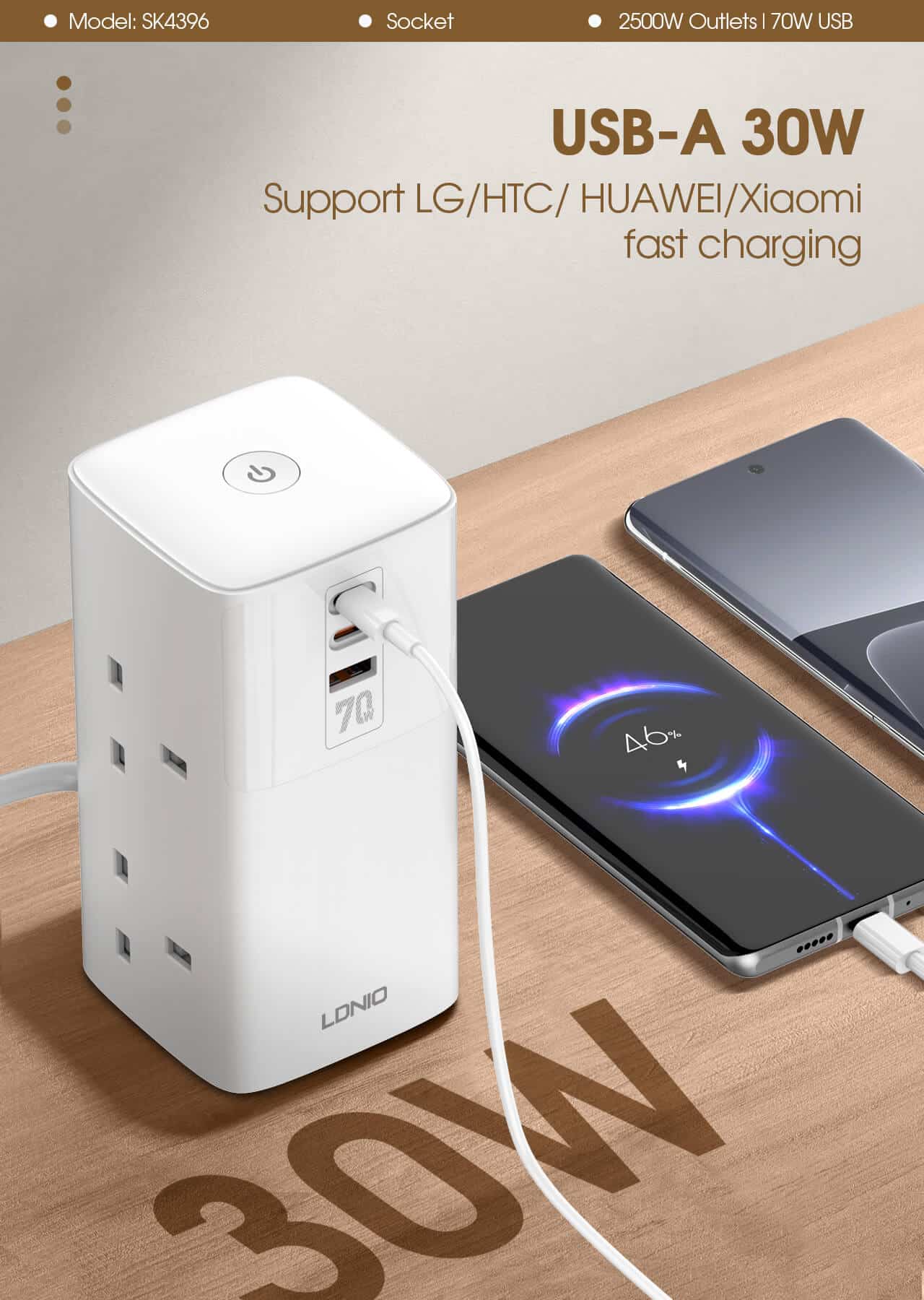 LDNIO SC4396 70W PD Adapter Multifunction Chargers Power Strip 2