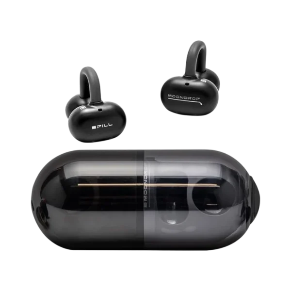 MOONDROP PILL OWS Ear-clip Earbuds Specialized 13mm Dynamic Driver: Ultra-high efficiency / ultra-low natural frequency / long-stroke wideband / compressed fiber diaphragm VDSF for OWS(B&K5128): Brand-new OWS specific Target Patent* Adaptive Bass Enhancement Algorithm: Further Shapes Natural Punchy Bass Over-sized Rear Cavity: Physically enhances bass depth Shape Memory Silicone C-Bridge: TPU + Titanium Alloy, Comfortable & Durable Dipole Directional Sound Transmission Technology: Greatly eliminates sound leakage Ultra-long Battery Life: 35+90 hours standby, 8+20 hours of playback Ergonomical Comfotable Fit: Smoth Suface, Sin-fiendly Snug Wear IPX4 Waterproof Protection: Perfect for Daily Life and Intense Workouts One-click Auto EQ: Easy to Custom Your Sound Profile 2nd Generation Online Interactive DSP: Unlimited Tuning, Customizable Options Universal Charging Case: Earbuds Can be Placed in the Case, Without Distinguishing Left I Right Sides The 55ms Low-latency Game Mode: Switch between music and gaming modes effortlessly Bass Control: Three tunings available NPU Hardware-level AI Noise Cancellation Microphone: Clear Call Pick-up Even in Noisy Environments MOONDROP APP: Support customization functions and toggle features Dual-Device Connectivity: Seamlessly switch between two paired devices Bluetooth 6.0: New Bluetooth version Specification Name: MOONDROP PILL Model: MD-OWS-003 Bluetooth Version: 6.0 Bluetooth Protocol: A2DP / AVRCP / HFP / HSP Codec: SBC / AAC Working Distance: 10m (Barrier Free Environment) Battery Life: 8H for Earbud (AAC mode) 20H for Charging Case (AAC mode) Battery Volume: 3.7V / 40mAh (Earbud) 3.7V / 300mAh (Charging case) Input: 5V - 1A, Output: 5V - 0.25A