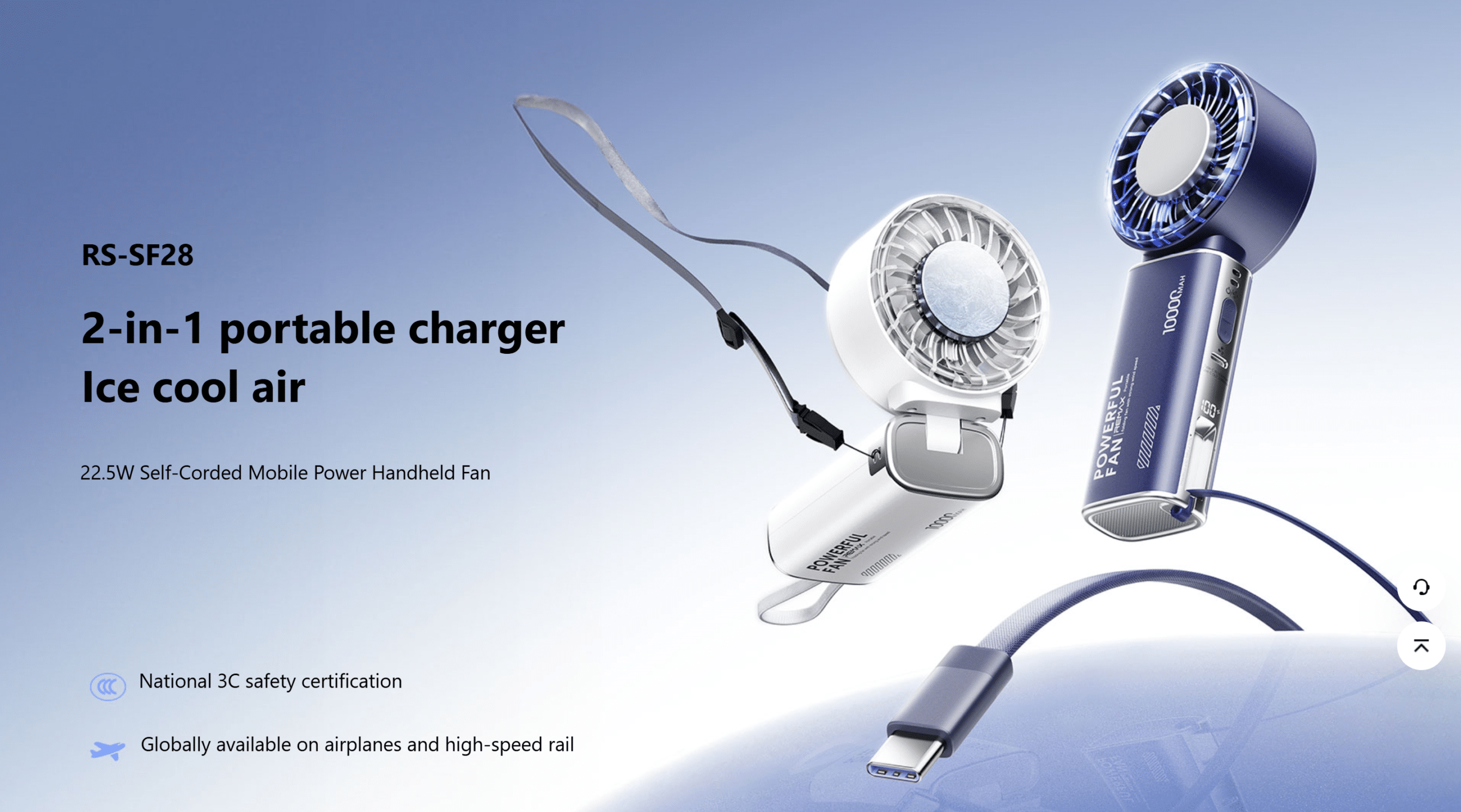 Remax RS SF28 2 in 1 Built in Cable Power Bank Handheld Fan 4 scaled