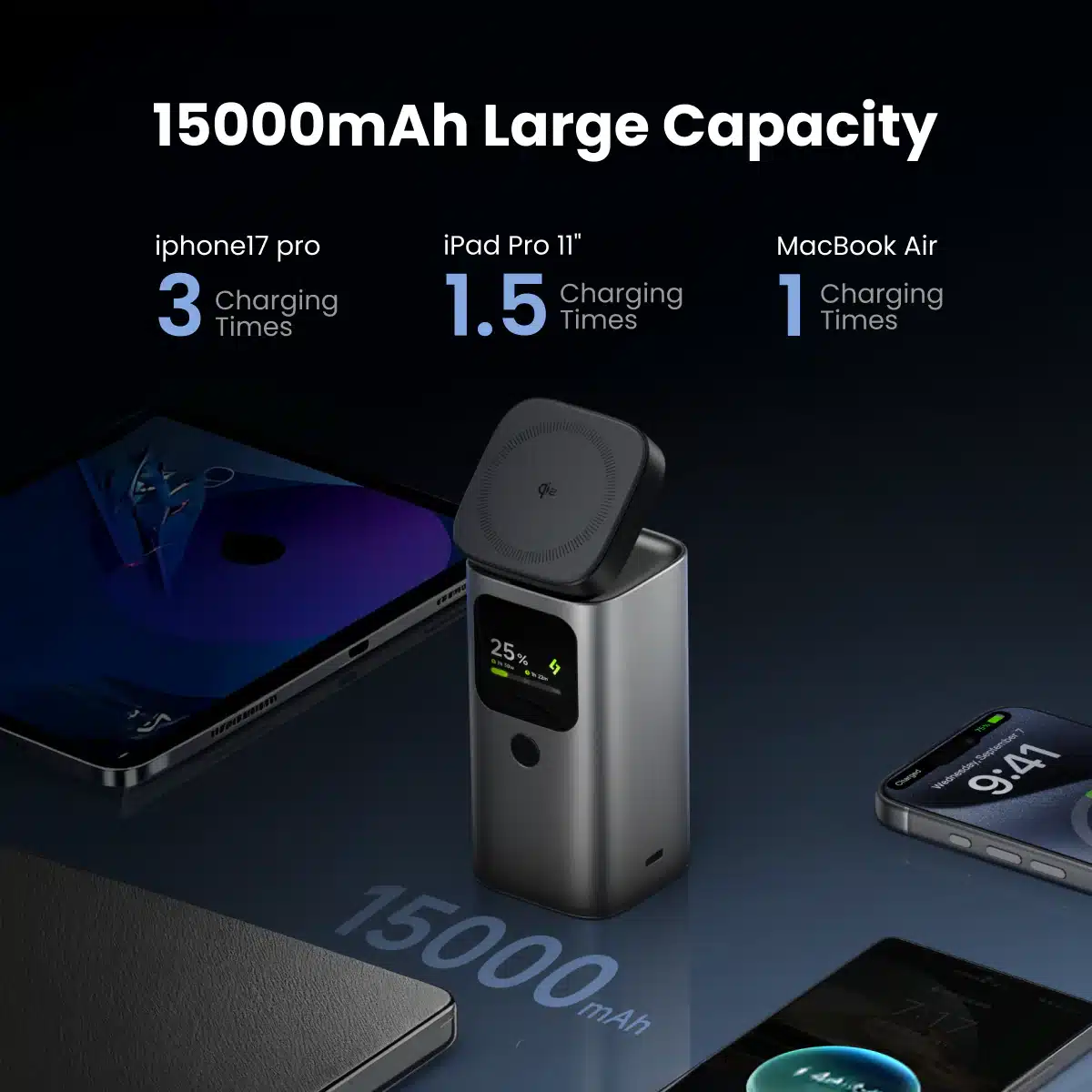 SHARGE StandMag 15000 Power Bank 115W 15K Qi2 3 Ports 3