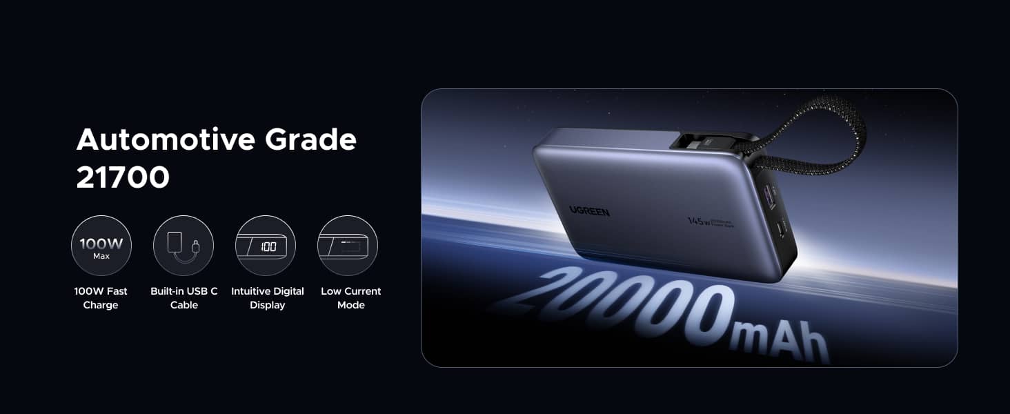 UGREEN PB551 55992 Nexode Power Bank 20000mAh 145W with Built in USB C Cable